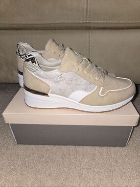 Tan And Beige Patrizia Fashion Sneaker with Snake Accent